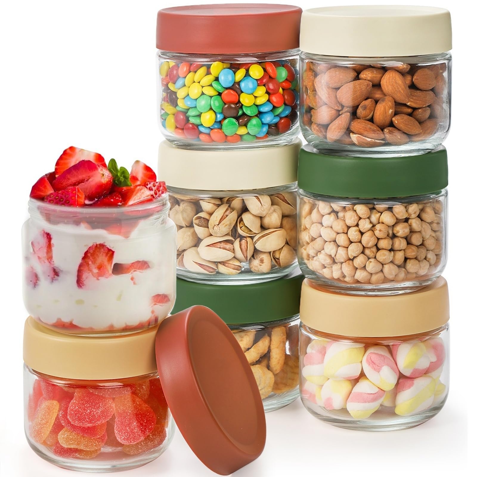 Photo 1 of Cididu 8 Pack Glass Jar with Airtight Lid, 10 oz Overnight Oats Container, Clear Food Yogurt Container to Go, Leak Proof Glass Candy Canning Jars for Food Prep, Spice, Snacks, Jam, Beans, Kitchen