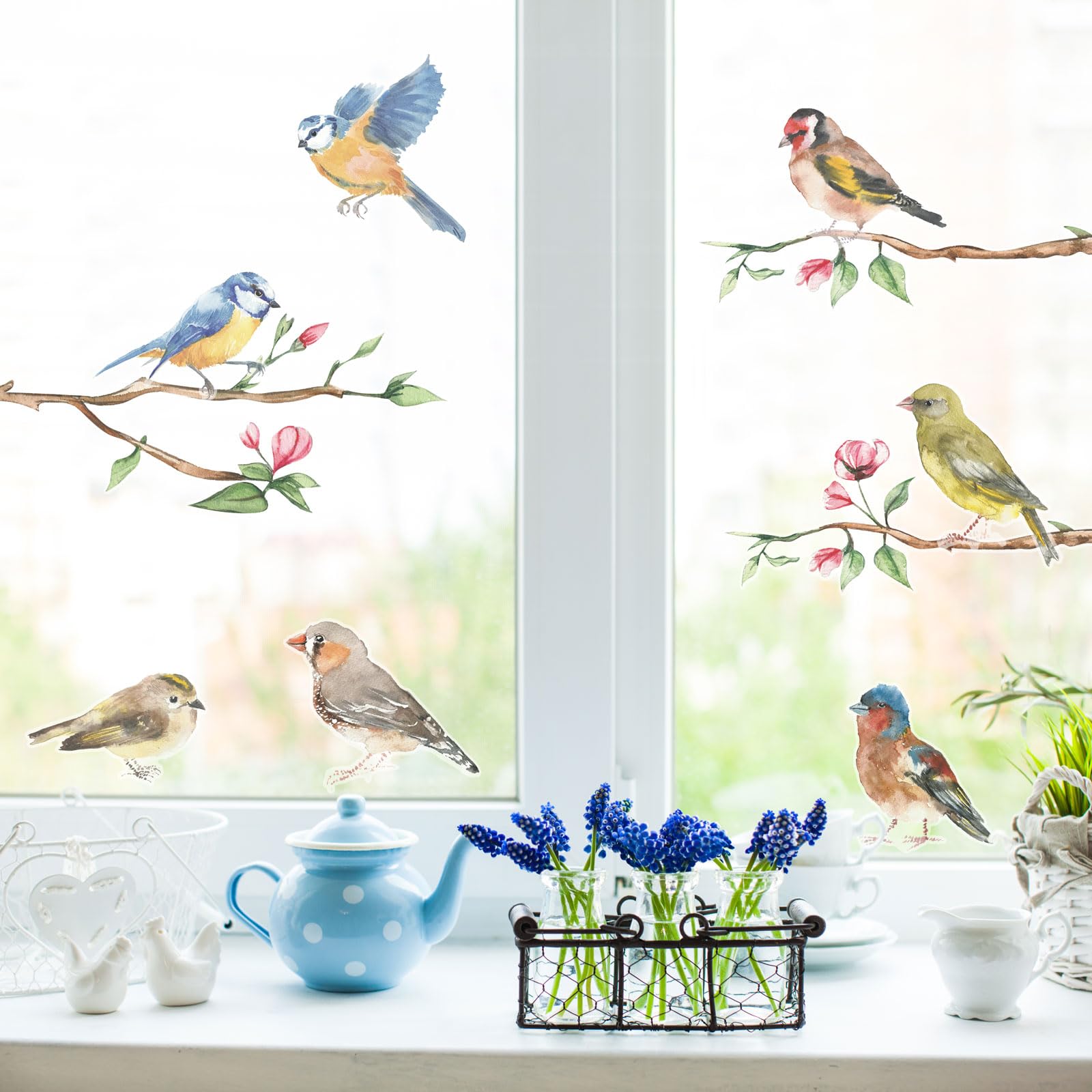 Stickerscape Bird Window Stickers (Birds on Branch) | Spring Window Decal, Bird Window Decor, Spring Window Stickers | Easy to Apply, Cleanly Removable and Repositionable