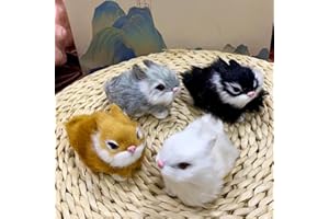 Basuo-9Q Pack of 4 Assorted Miniature Realistic Furry Rabbits Figurines Simulation Farm Animal Home Decoration Lifelike Easter Bunnies Photography Props Collectible Gift (Faux-Fur-Set)