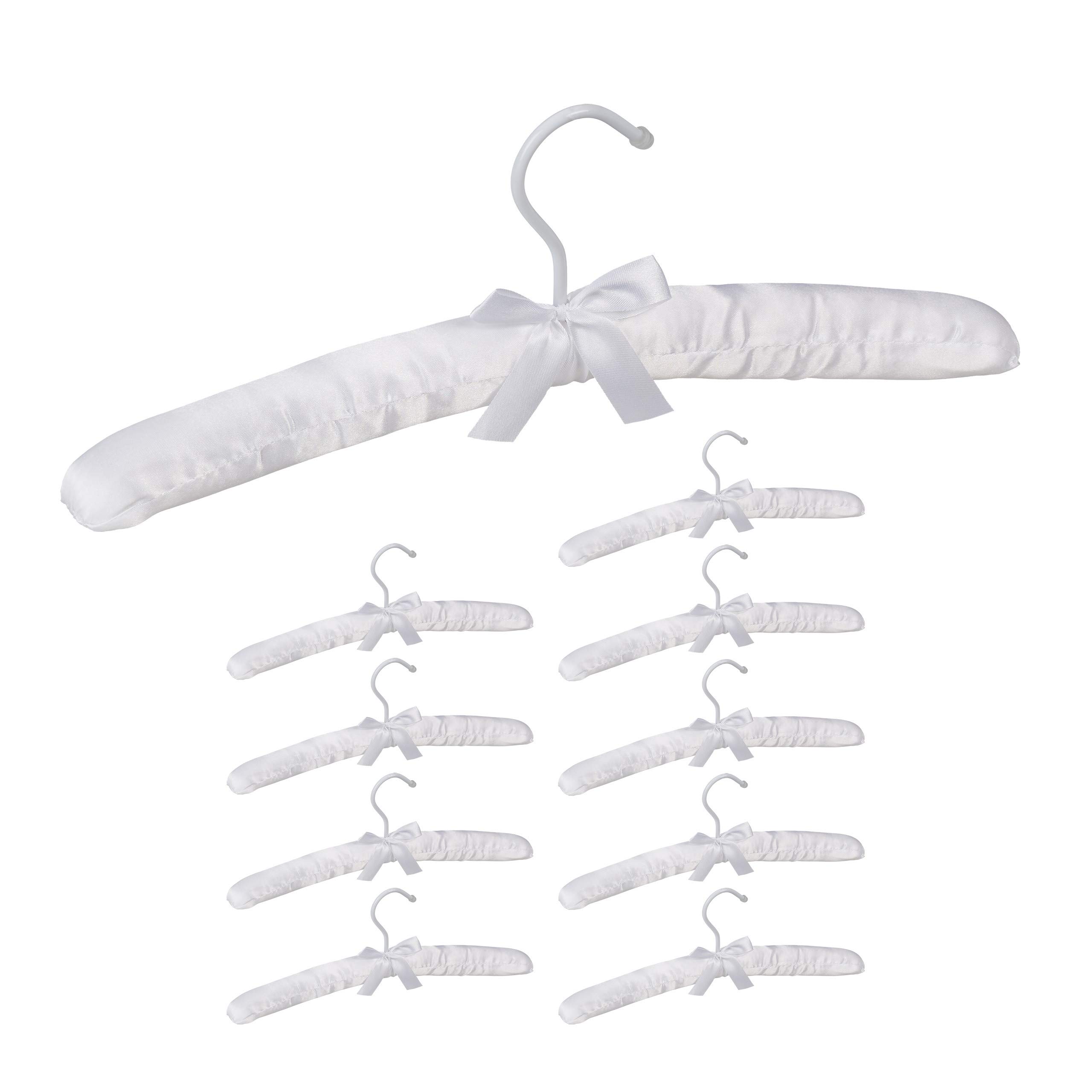 Relaxdays Satin Clothes Hanger Set of 10, Soft Padding, 360° Swivel Hooks, Decorative Bow, 38 cm Wide, White