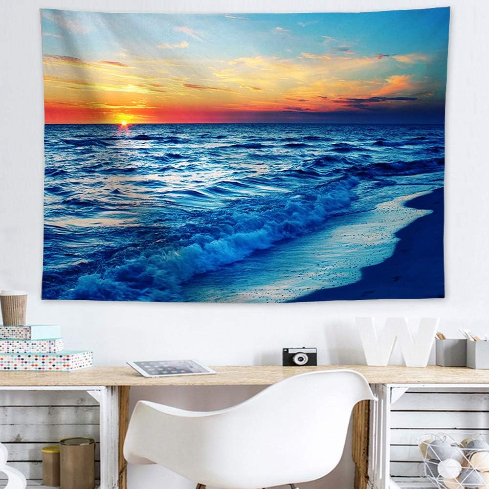 Amazon Co Jp Emoi タペストリー おしゃれ 大判 風景写真 海と空 夕日の海辺 美しい夕焼け ビーチ 白い波 おしゃれ壁掛け 背景布 多機能 壁飾り 窓カーテン 部屋飾り 寝室の装飾 個性ギフト 230x150cm B ホーム キッチン