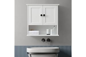 VANIRROR Bathroom Wall Cabinet Wooden Medicine Cabinet Buffering Hinge MDF Material Storage Organizer 23"x22" and Adjustable Shelves Cupboard Storage Cabinet with Handles