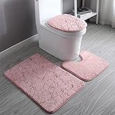 Marble Bathroom Rugs and Mats Set 3 Piece Nonslip Pink Bathroom Mats Soft Washable Bath Mat for Bathroom Floor Mats Carpet Water Absorbent Shower Rug with U-Shaped Contour Rug Toilet Lid Cover