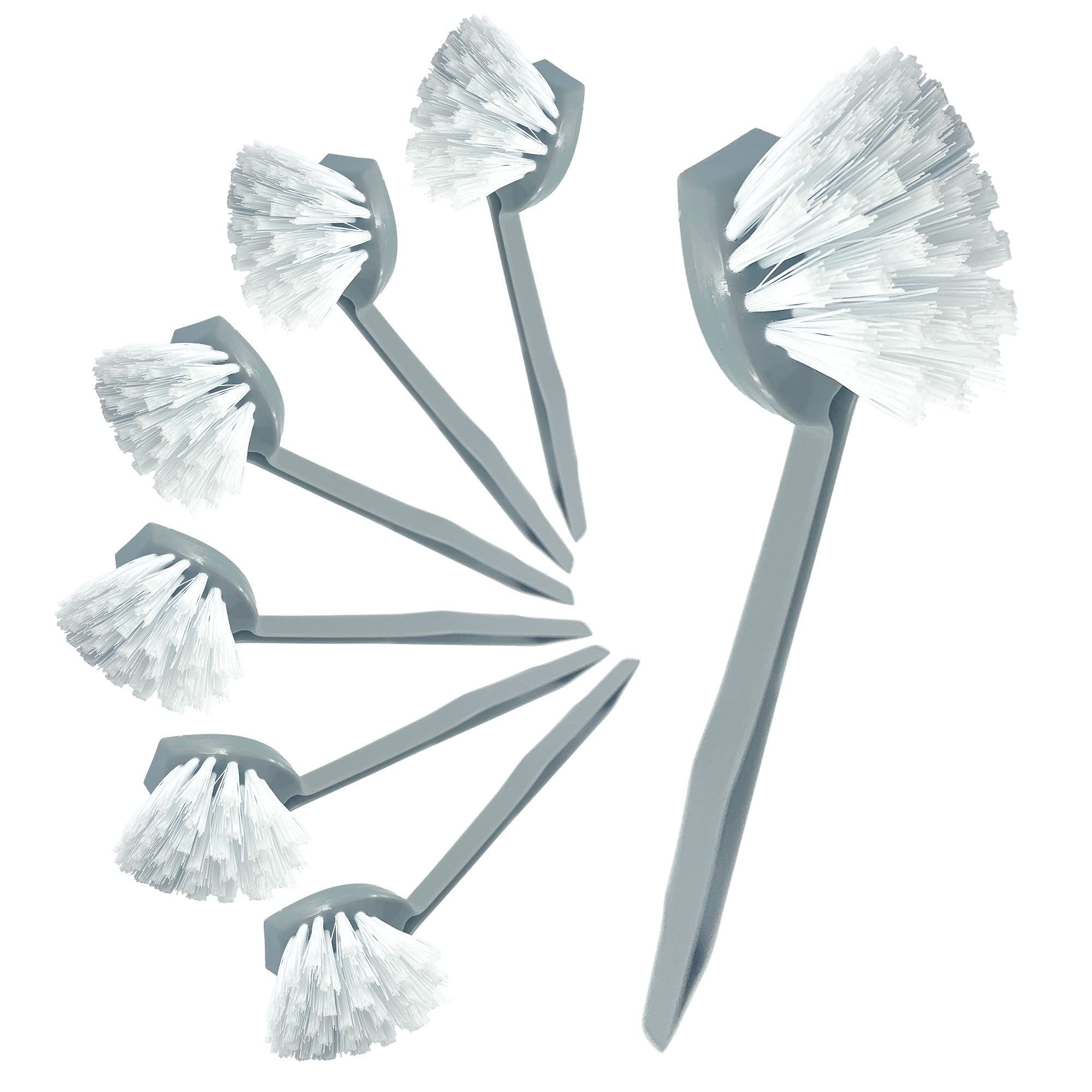 Pack of 7 Plastic Dish Brush Set with Firm Bristles − Dish Scrubber and Washing up Brushes for Kitchen, Sink, and Countertops (7-Pack Round Dish Brushes)