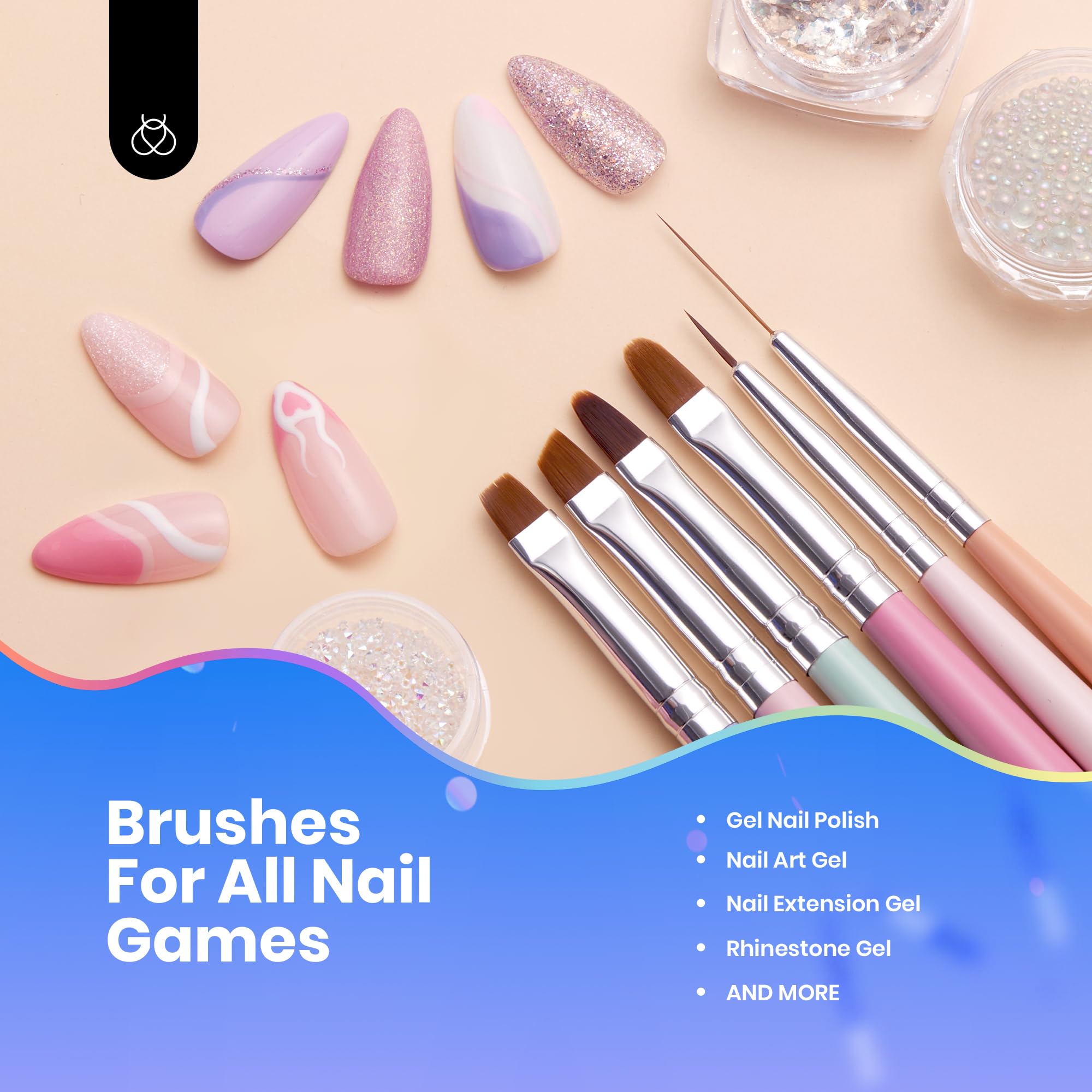 Beetles Gel Polish Nail Art Brushes, 6 Pcs Fingernail Art Design Pens, Wood Alloy Handle, Dotting Pen Clean Up Liner French Nail Brush Set, DIY Manicure Tools Gift for Women