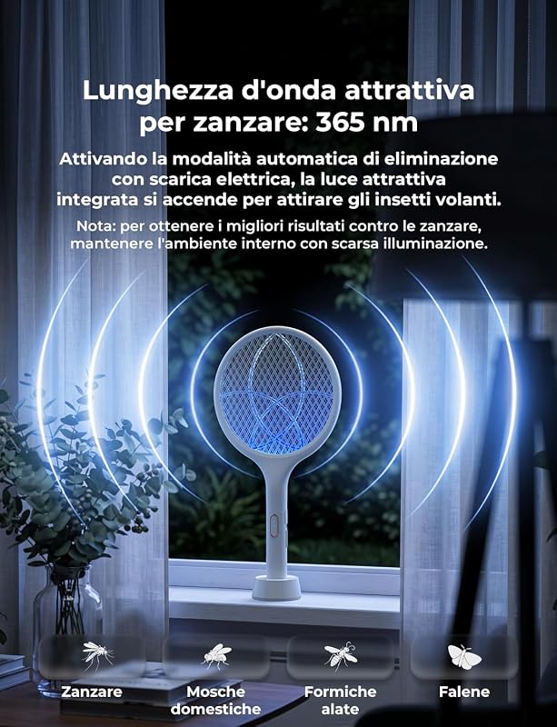 Racchetta Zanzare Elettrica 4000V 1500mAh USB-C Ricaricabile