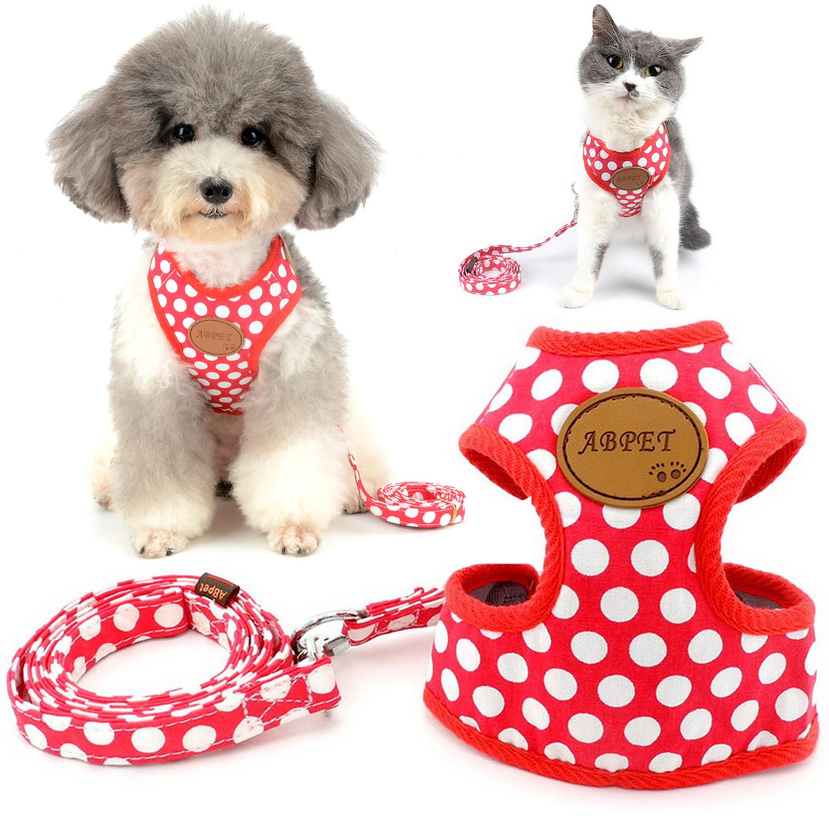 Zunea No Pull Dog Vest Harnesses and Lead Set for Small Dogs Adjustable Breathable Mesh Lined Puppy Harness Cute Polka Dot Escape Proof Pet Girl Boy Dog Cat Harnesses for Walking Red S — image 1