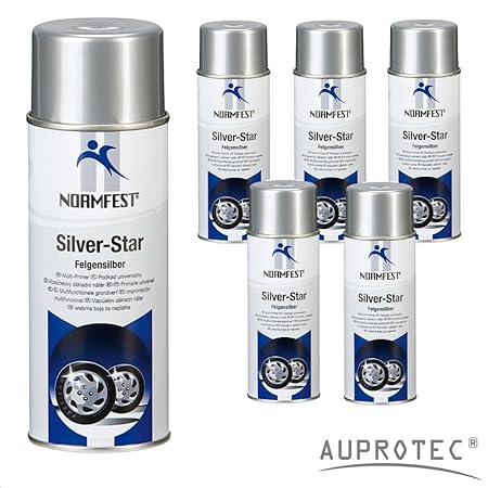 Auprotec® Normfest Lackspray Silver Star Felgen Silber Spray Sprühlack Felgenlack Autolack 400ml (6 Dosen)