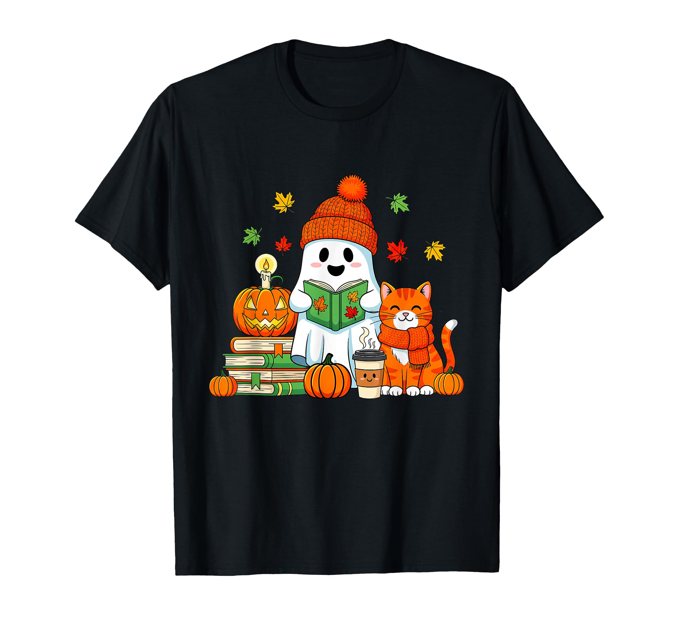 Photo 1 of **Orange Pic for Reference*** Cute Ghost Reading Book Lovers Autumn Fall Halloween Ghost T-Shirt Size-XS