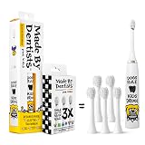 Made by Dentists Kids Electric Toothbrush - Rechargeable Vibrating Toothbrush with Timer, Includes 6 Replacement Heads, Gently Cleans Teeth, Kid & Toddlers Age 2+, (Bulldog)