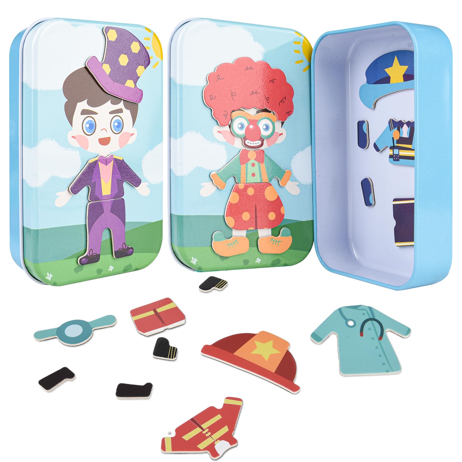 ASTARON Magnetic Puzzle for Boy, Kids Portble Travel Activities Educational Toys with 23 Puzzles Tin Box, Fridge Magnets for toddlers, Promotes Imagination and Concentration