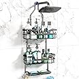SWTYMIKI 3 Tier Rustproof Hanging Shower Caddy with 16 Hooks & Dual Soap Holder, Large Capacity Over Shower Organizer for Bathroom Shower Room, Black