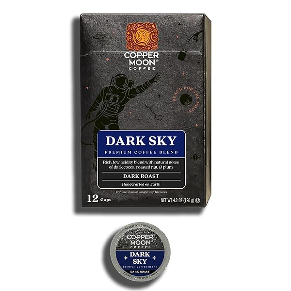 COPPER MOON SINGLE SERVE COFFEE PODS FOR KEURIG K-CUP BREWERS, DARK ROAST, DARK SKY BLEND, 12 COUNT