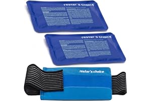 Rester's Choice Gel Cold & Hot Packs (2 Ice Packs) 12.7 x 23 cm with 1 Adjustable Wrap. Reusable Warm or Ice Packs for Injuri