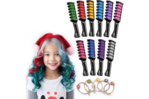 Magicat Hair Chalk Comb Set – 10 Non-Toxic Washable Colors + 5 Hair Ties | Temporary Hair Color for Kids & Women | Christmas Gift for Girls 8+