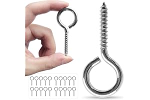 YAIRMIS M5 20 Pcs 304 Stainless Steel Screws Eye,2.56 Inch Screw Self Tapping Eye,Load Bearing 200LB, Duty Eye Bolt for Wood Securing Cables Wire,Indoor & Outdoor Use (20, M5 2.56 Inch)