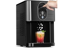 Cowsar Nugget Ice Makers Countertop, Pellet Ice Maker Machine Dispenser with Water Reservoir, Self-Cleaning, 44lbs/24H Soft Chewable Ice Maker Machine for Home/Kitchen/Office, Black Stainless