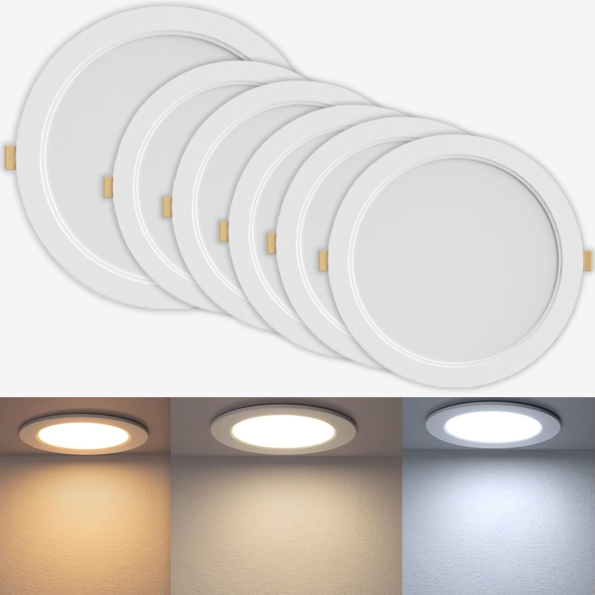 TAG LICHT LED Recessed Ceiling spotlights | Pack of 6 German Engineered | IP54 Changeable Colour Temperature 3000K, 4000K, 6500K | Ultra Slim LED Panel Light | 6W Round downlights (6W (Pack of 6))