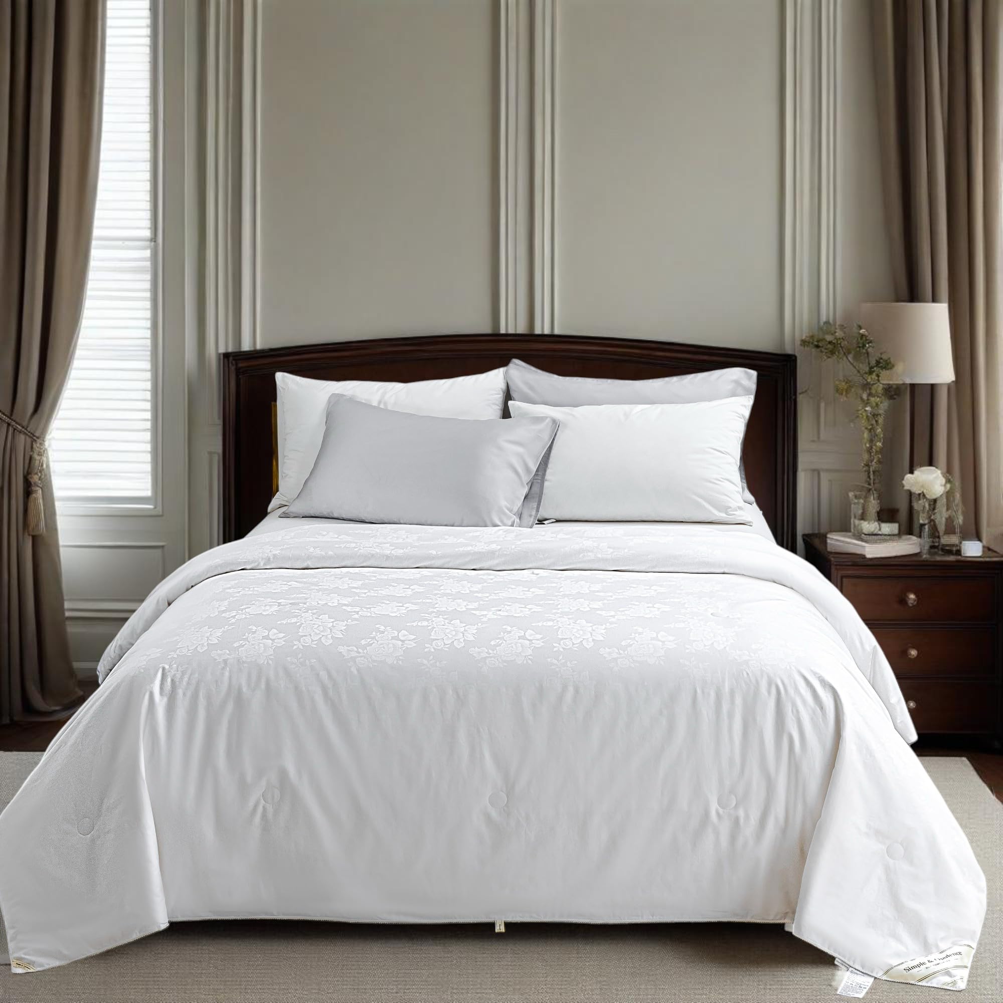 Photo 1 of ***MATERIAL DIFFERS NOT SILK*** Simple&Opulence 100% Long-Strand Silk Comforter Twin-68”x86”, 100% Cotton Shell?Tussah Silk Weight 1.54 LBS Breathable Jacquard Duvet Insert Quilt for Spring/Summer/Fall Premium Bedding, Creme