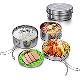 Lixada Camping Cookware Set, 4PCS Portable Stainless Steel Camp Cook Set, Lightweight Stackable Camping Pots and Pans Plate Set Camping Gear for Outdoor Backpacking Camping Hiking Picnic