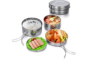Lixada Camping Cookware Set, 4PCS Portable Stainless Steel Camp Cook Set, Lightweight Stackable Camping Pots and Pans Plate S