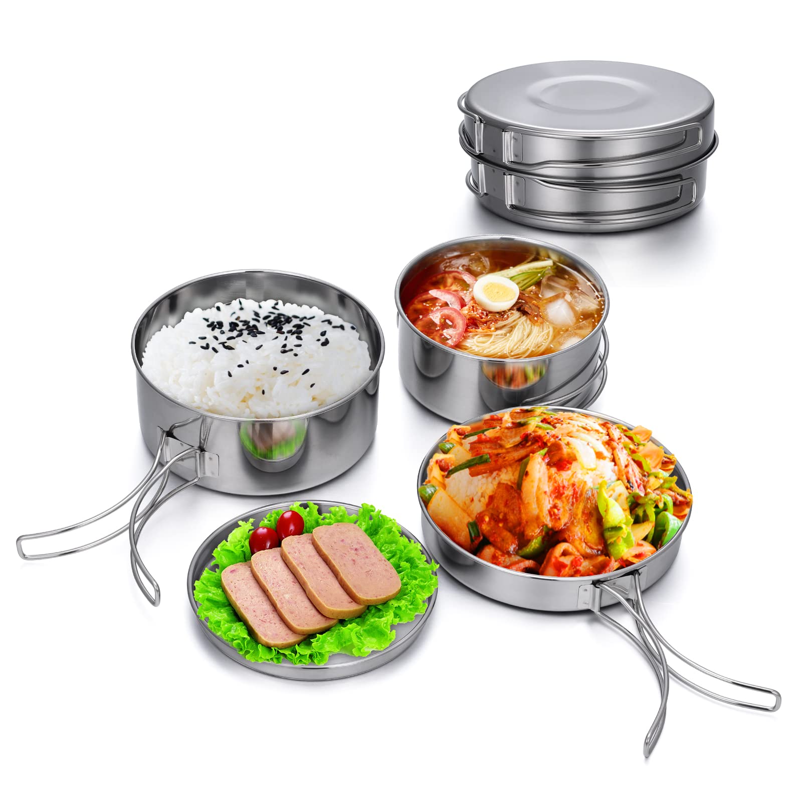 Lixada Camping Cookware Set,4 PCS Stainless Steel Camping Pot Set Compact Camping Pans for Backpacking Camping Hiking
