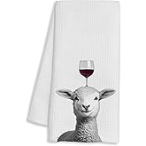 FTKBGHY Funny Wine Sheep Kitchen Towels, Sheep Lovers Gifts, Animal Lover Gifts Decorative Dish Hand Tea Towels for Kitchen Home Bar Decor, Wine Sheeps Lover Gift, 16x24 Inch