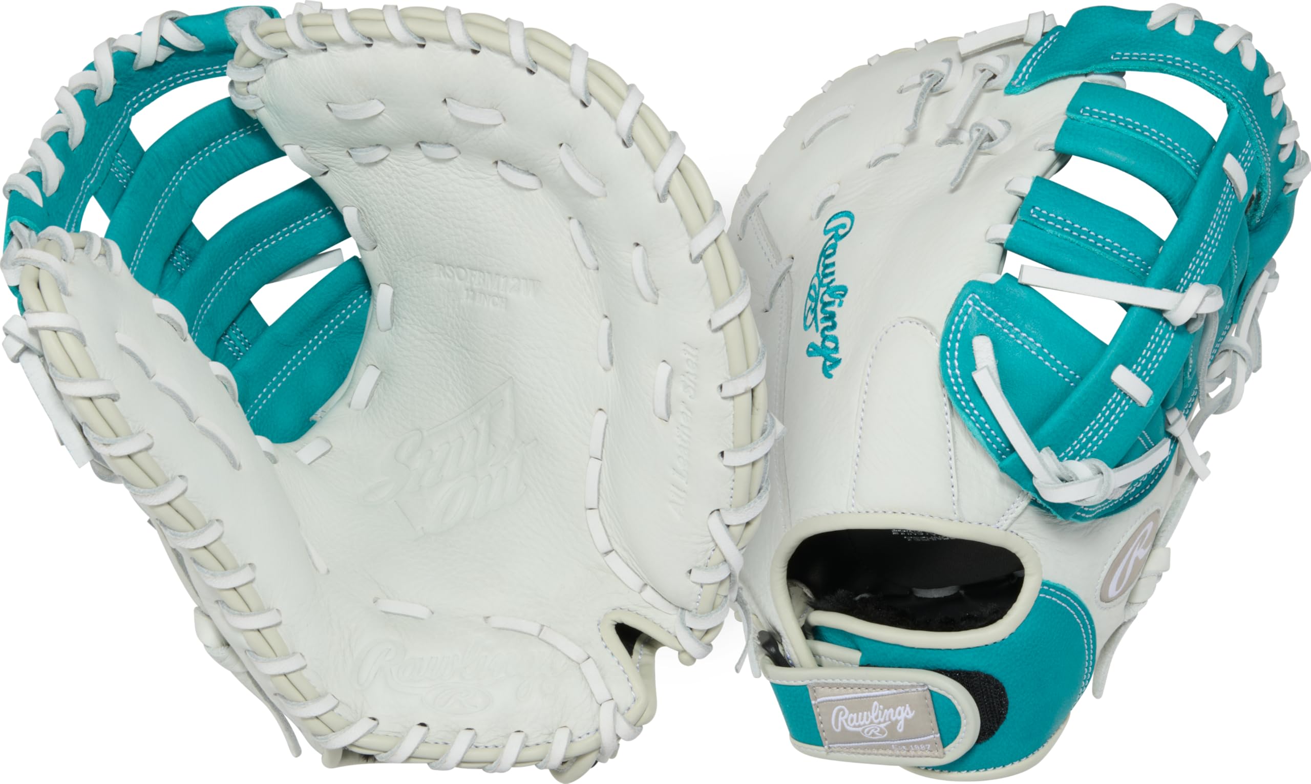 Rawlings | Shut Out Series First Base Mitt Softball Glove | 12" | Right Hand Throw | White/Teal Image