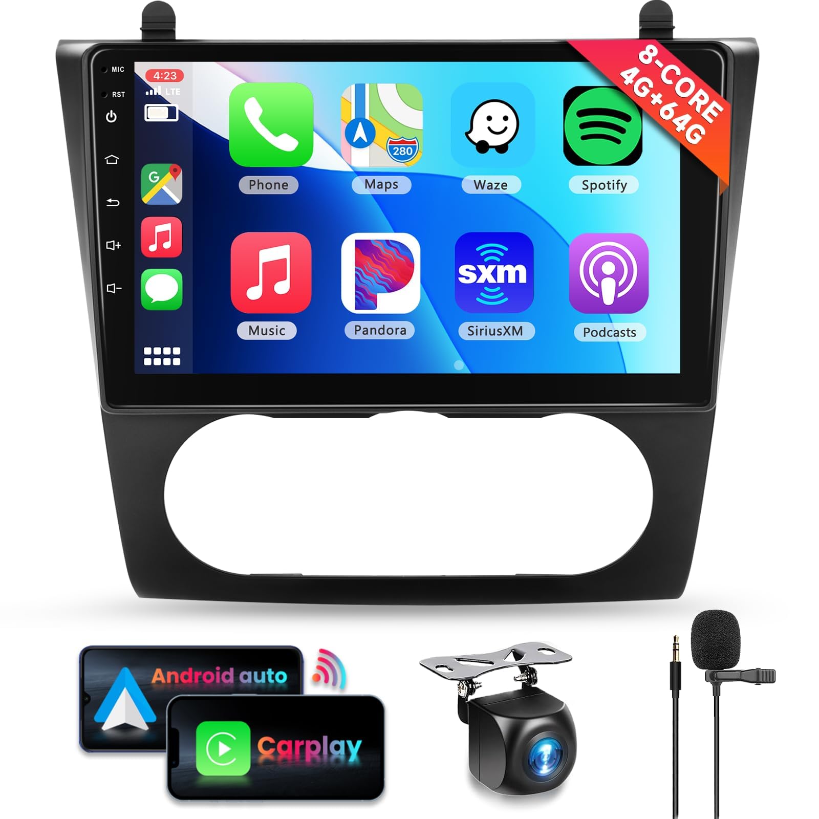 Photo 1 of 8 CORE 4G+64G for Nissan Altima 2008-2012 Car Radio Stereo, Wireless CarPlay Android Auto 9 Inch 1280 * 720P IPS Touch Screen 32-Band DSP Android 13 GPS WiFi Bluetooth SWC Camera (Manual A/C)
