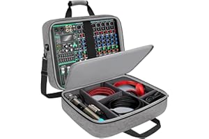 Skdqiee Audio Mixer Case 15.5 x 13 x 6 in, Gray DJ Mixer Bag, Podcast Mixer Case with 0.4 in Padding, Adjustable Dividers, Se