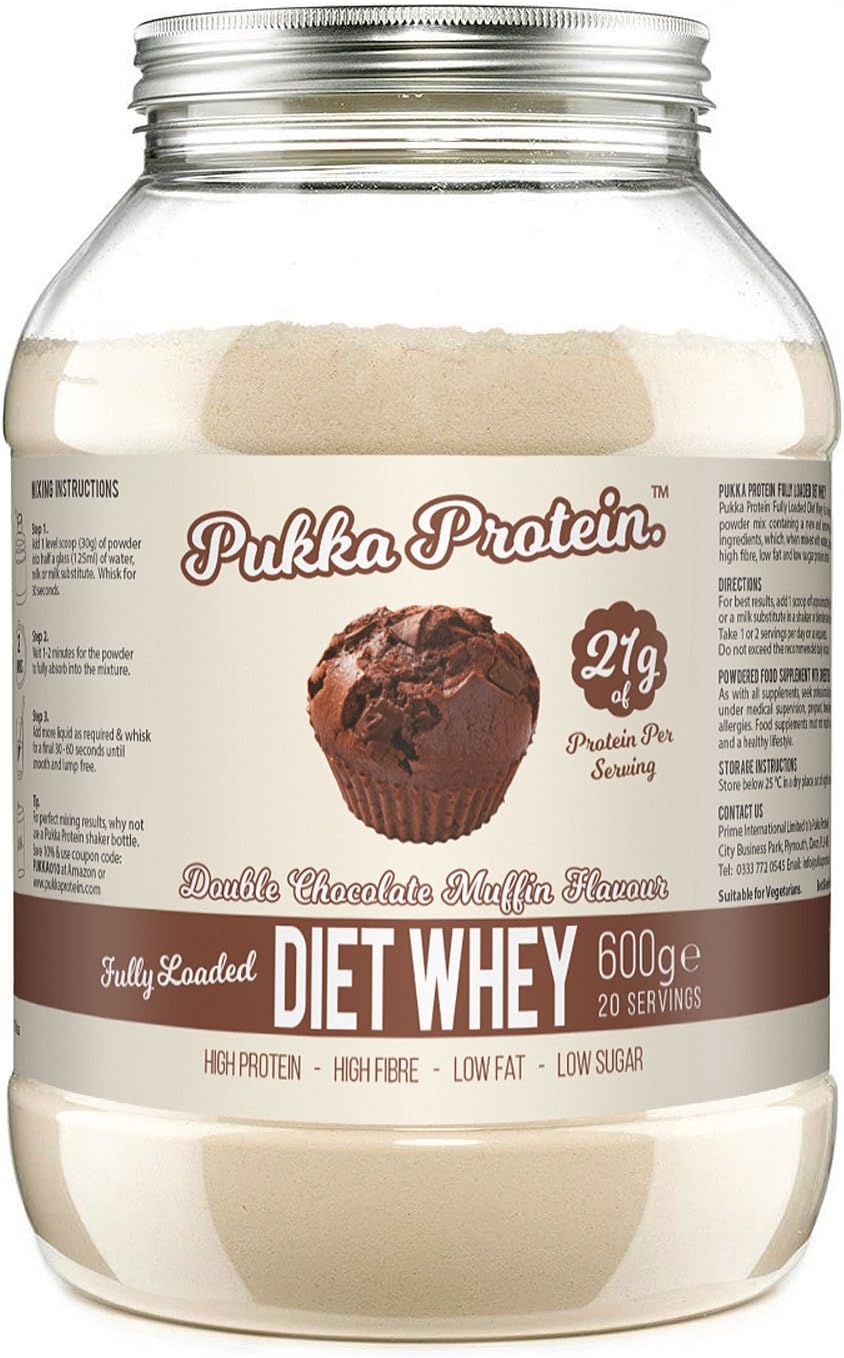 PUKKA PROTEIN – Diet Whey Chocolate Protein Powder – 20 Servings - Low Fat, High Protein Shake – Easy to Mix Slim Shake for Women or Men Looking to Build Lean Muscle – Fully Loaded with Acai Berry, CLA, Flaxseed, Green Coffee Bean, Green Tea, Inulin, L-Glutamine and Free Scoop.