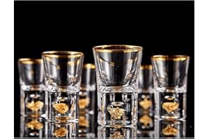DUJUST Shot Glasses(1.5oz), Crystal Shot Glass Set Decorated with 24K Gold Leaf Flakes, Cool & Cute Shot Cups, BPA-Free & Lea
