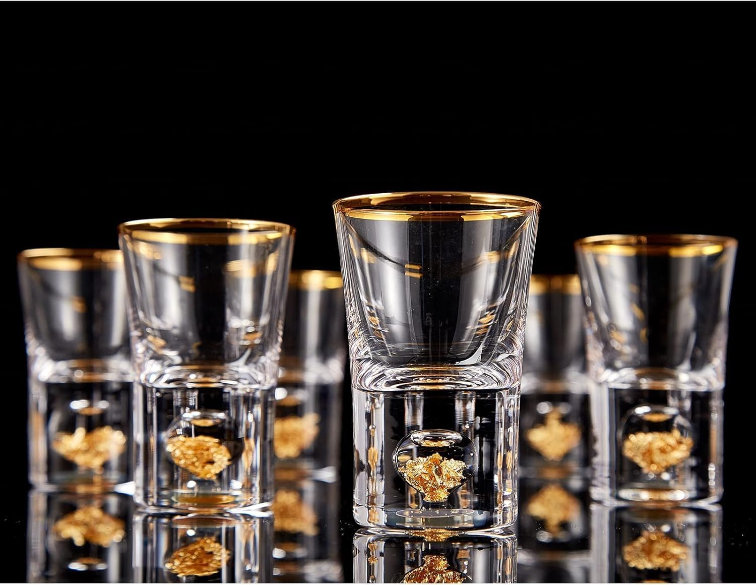 DUJUST Shot Glasses (45ml), Crystal Shot Glass Set Decorated with 24K Gold Leaf Flakes, Cool & Cute Shot Cups, BPA-Free & Lead-Free, Perfect for Décor & Collection, Gift Choices - 6 pcs — image 1