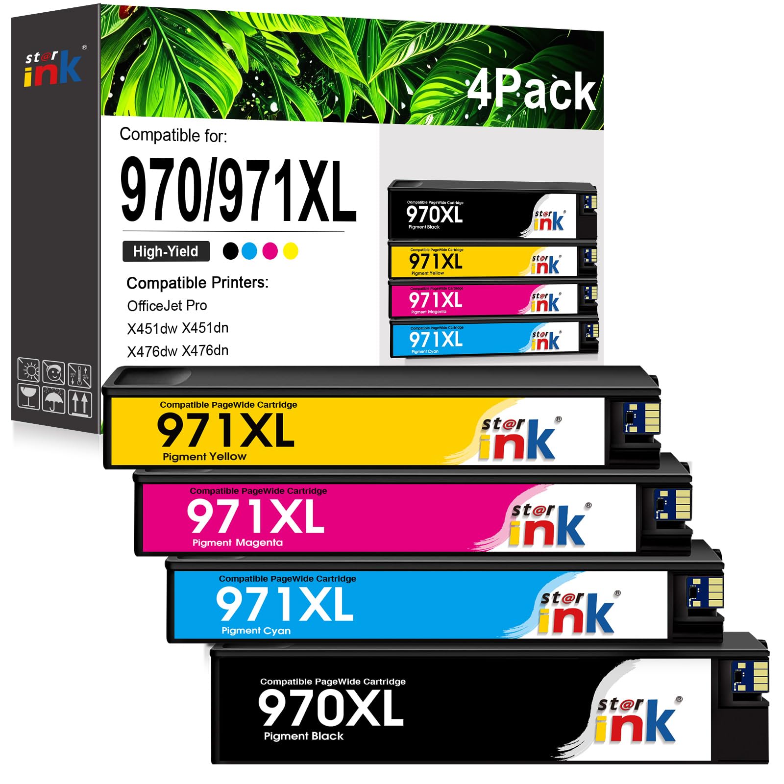 Photo 1 of 970XL 971XL Ink Cartridges High Yield 4 Pack Replacement for HP 970XL 971XL 970 971 Compatible with Officejet Pro X476dw X576dw X451dw X551dw X451dn X476dn Printer (Black, Cyan, Magenta, Yellow)