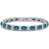 KEZEF Tennis Bracelets For Women - Cubic Zirconia - Oval 7x5mm Gemstones - Round 2.50mm White CZ - Silver Plated Brass - 7 Inch - Multiple Colors Hypoallergenic Bracelets