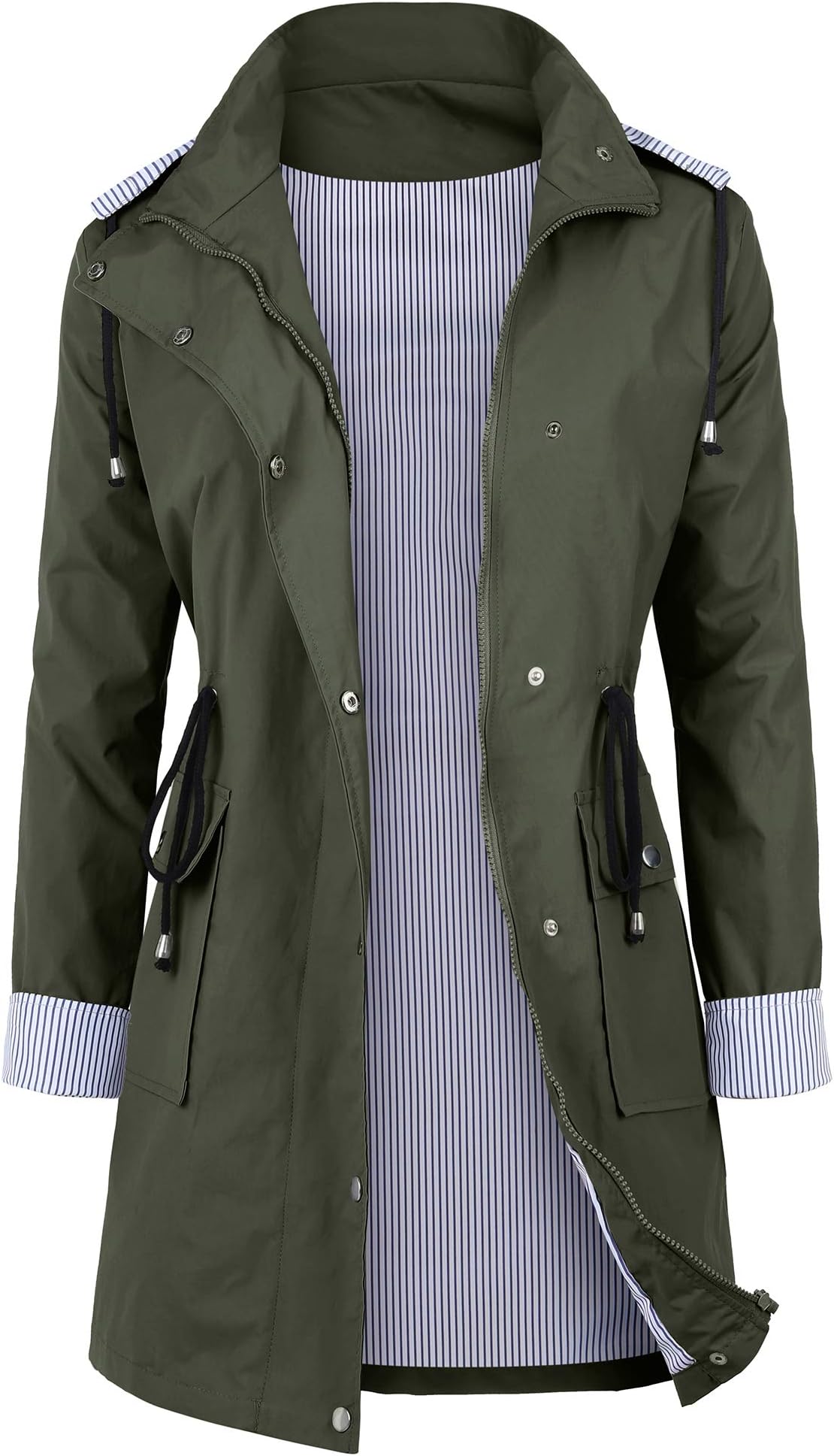 DOSWODE Women Waterproof Raincoat Lightweight Rain Jacket Hooded Windbreaker Trench Coats