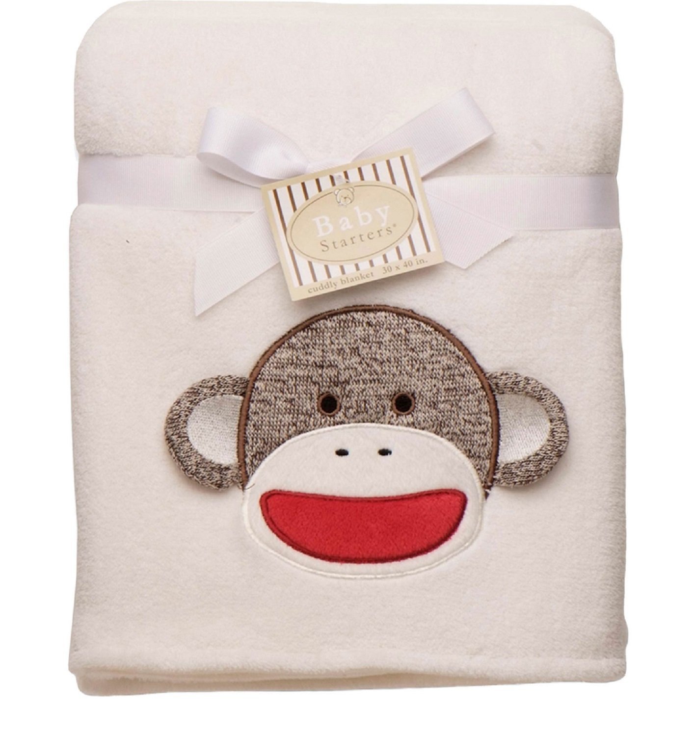 Baby Starters Sock Monkey Plush Blanket Ivory