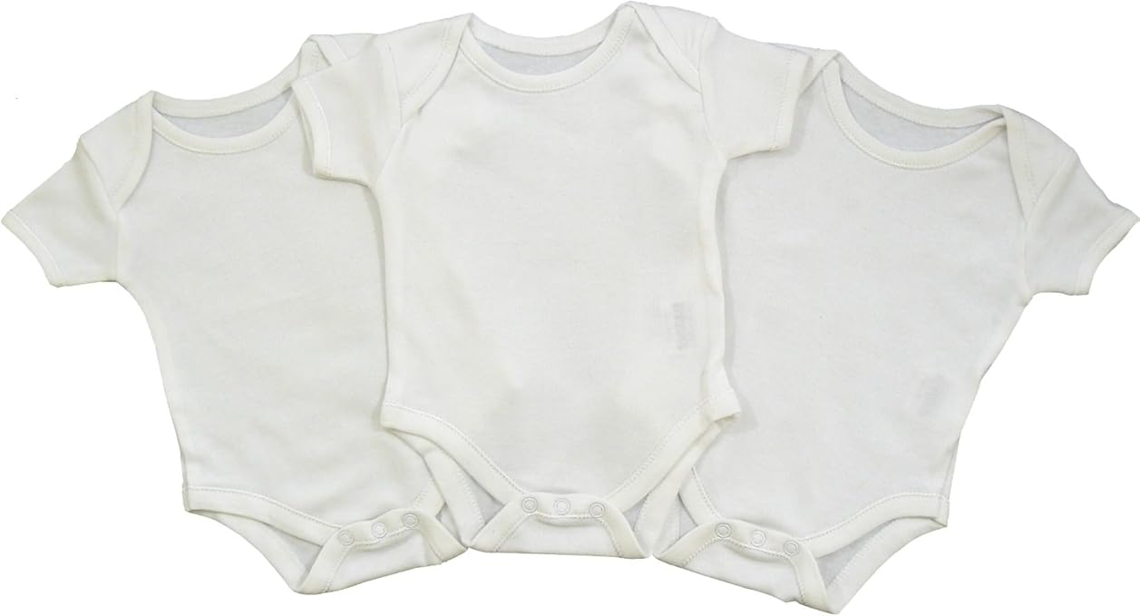 3 Pack Short Sleeved Cotton Baby Vests in White Newborn to 24 Months