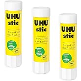 UHU Stic Glue Stick - Strong and Fast, Solvent Free Adhesive - Clear Application - 8.2g - Pack of 3