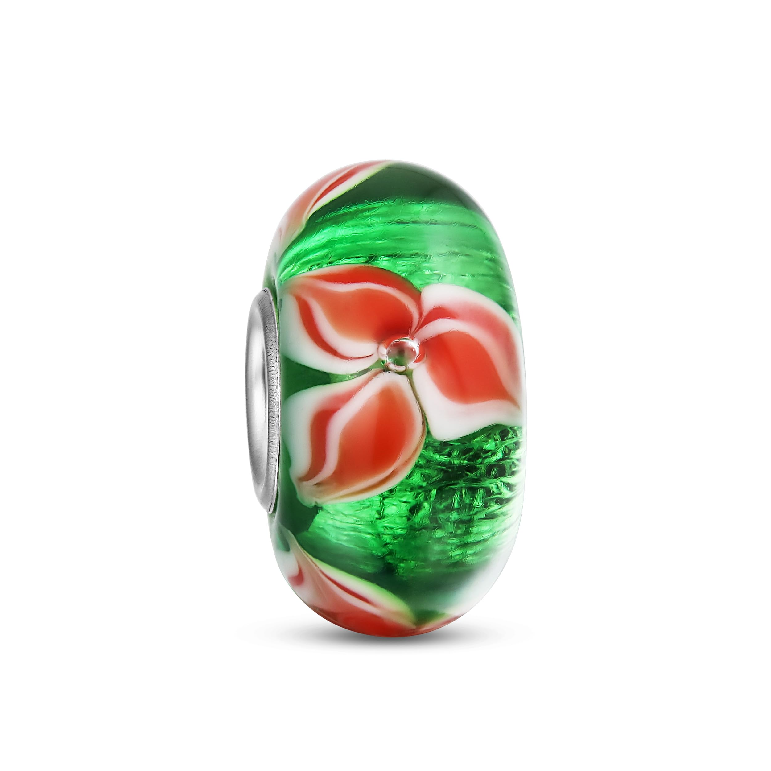 Bling Jewelry Red Green Colorful Murano Glass Holiday Christmas Flower Poinsettia Bead Charm For Women For Teen .925 Sterling Silver Fits European Bracelet