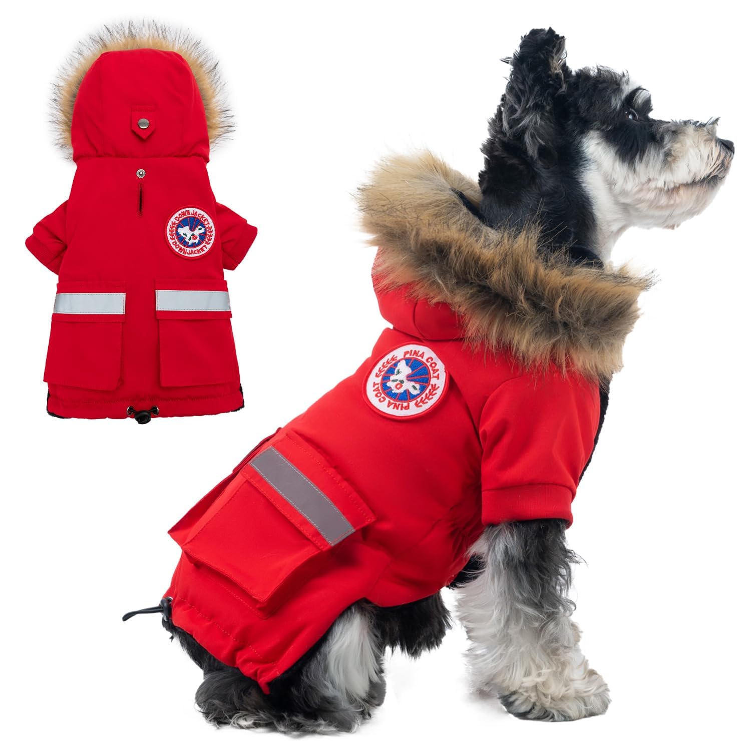Photo 1 of 2XL. PINA Small Dog Coats - Waterproof, Warm Winter Jacket with Faux Fur Hood, Windproof Reflective, Flannel Lining