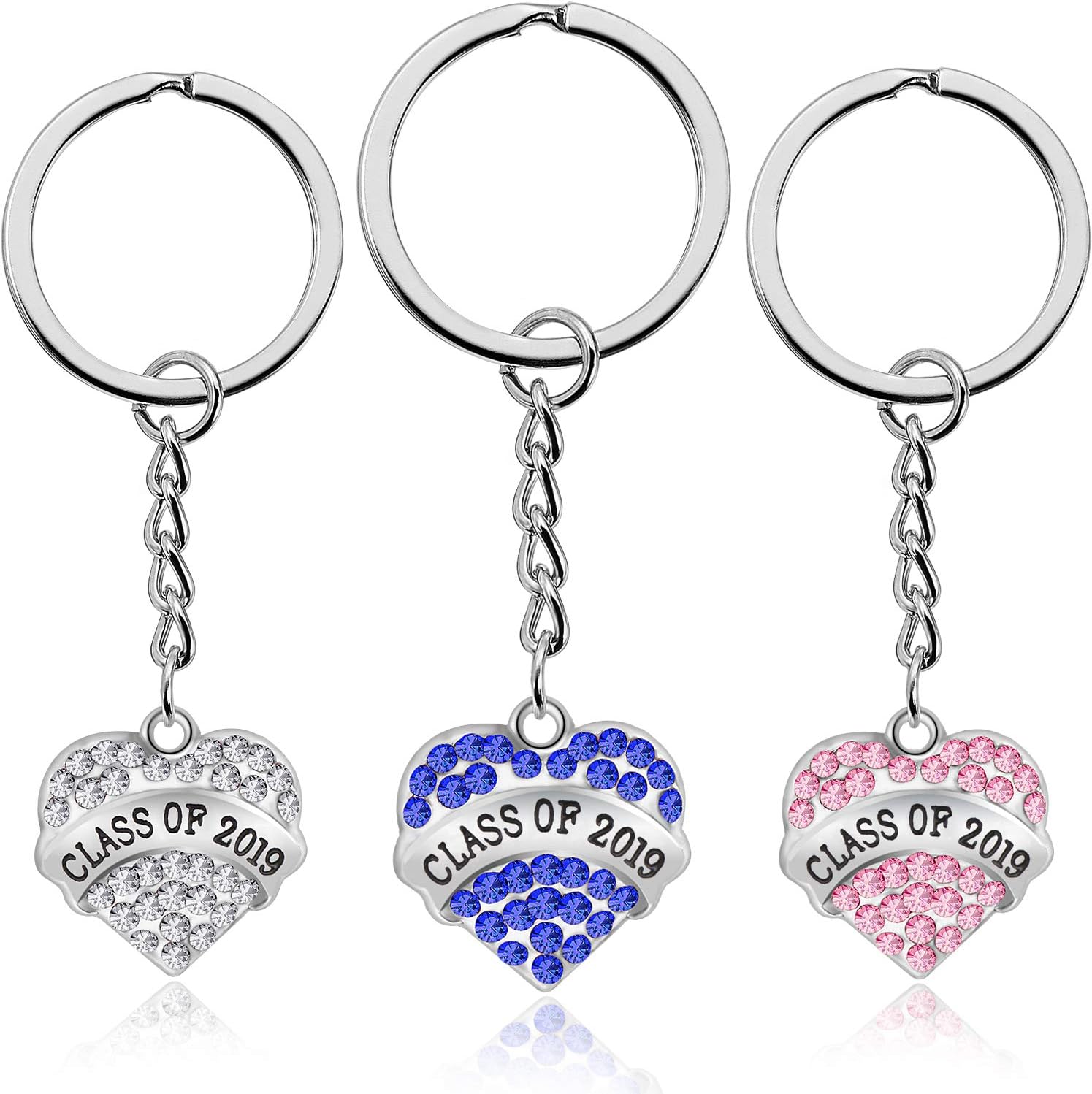 3 Pieces Graduation Keychains Class of 2019 Graduate Jewelry Gifts for Classmates, Teachers and Friends (Color Set 1)