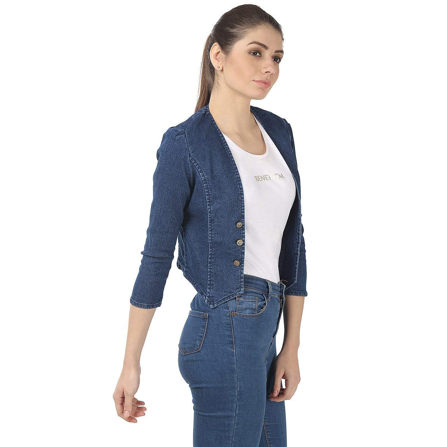 my swag women's 3/4 sleeve denim jacket (jkt-00109)