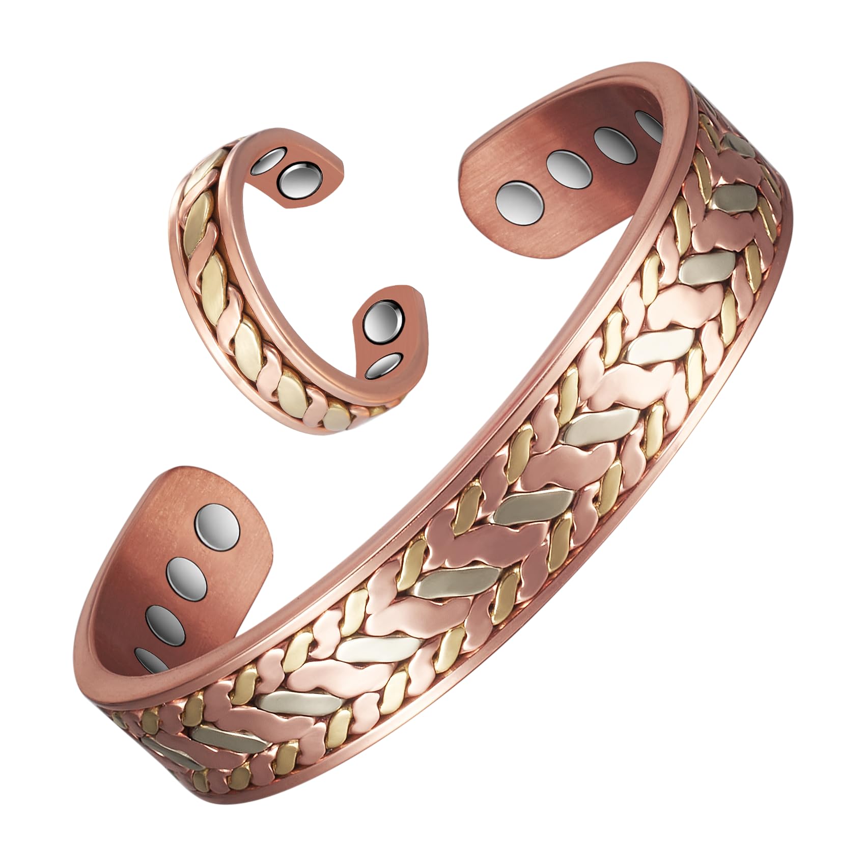 Set of Magnetic Solid Copper Jewelry, Bracelets and Rings Carry 8 and 4 Magnets, Include Gift Bag for Gifts…