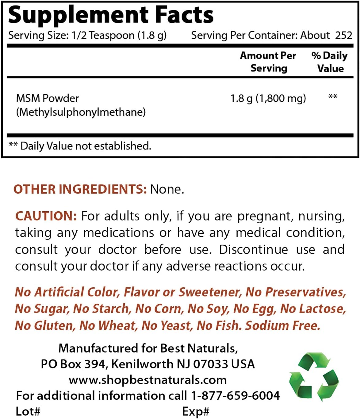 Best Naturals 100% Pure MSM Powder, 1Lb (1 LB (Pack of 1)), Red, 453.6 g (Pack of 1) - Image 3