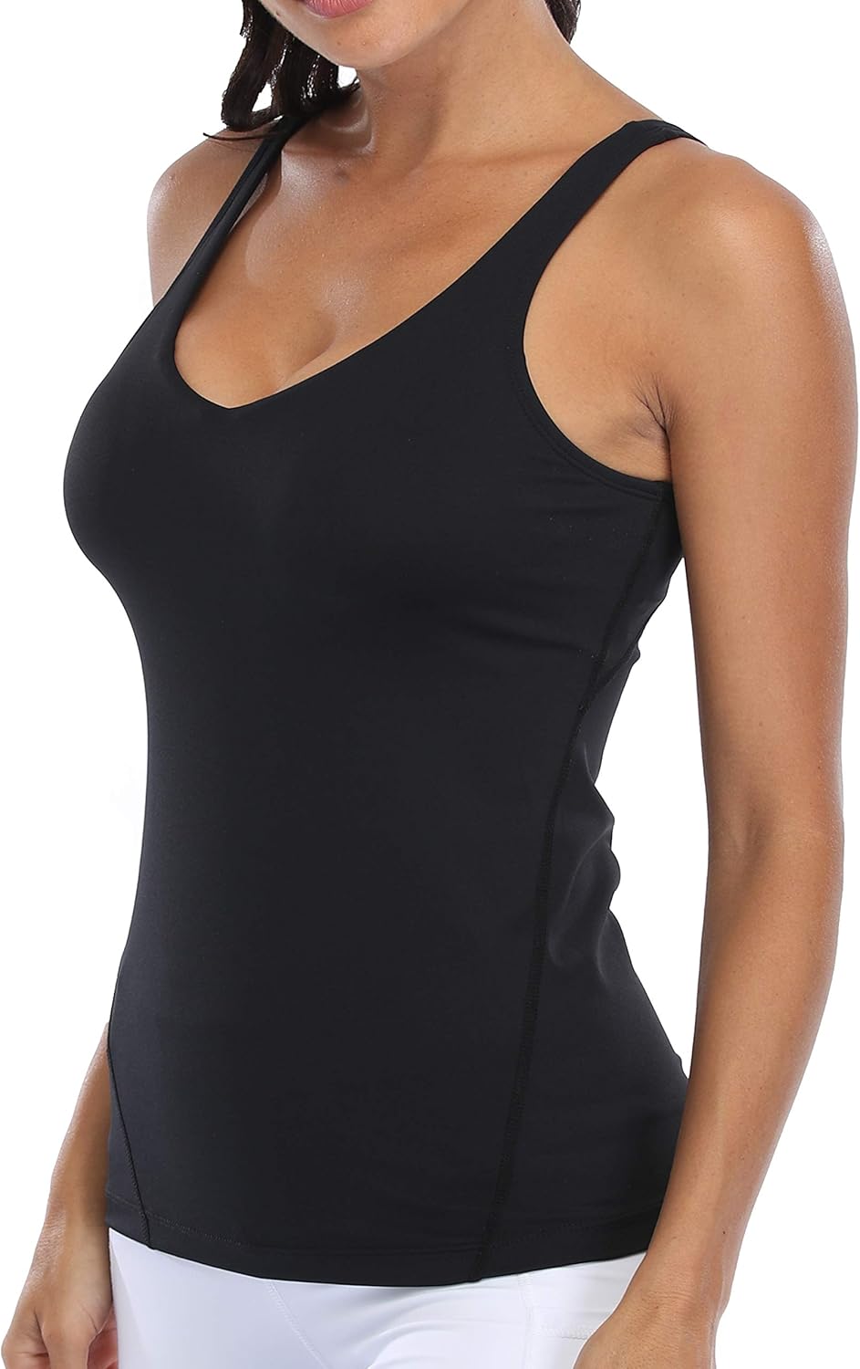 Oalka Women's Workout Shirts Racerback Yoga Sport Pads Bras Fitness Active Tank Tops: Clothing