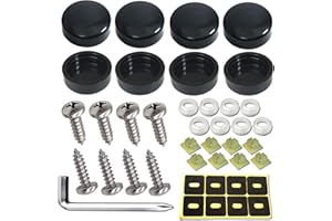 ZXFOOG Stainless Steel License Plate Screws-Anti-Rust Screws Self-Tapping Car Tag Plate Bolts Fasteners for Mounting Frame Holder on Cars Trucks Motorcycle, Black Screw Caps & Nylon Inserts Screws