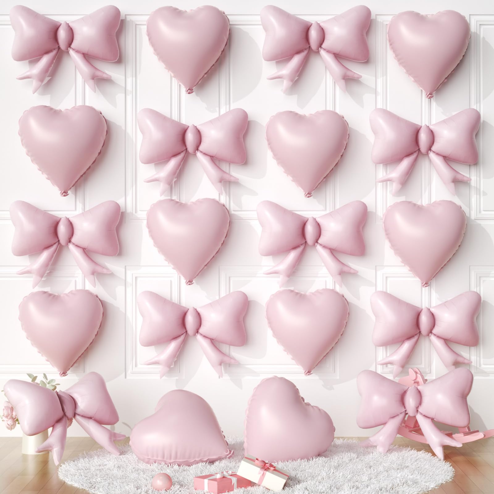 Photo 1 of 20 PCS Pink Heart Balloons, Pink Bow Balloons, 18 Inch Heart Shaped Balloon 21 Inch Bow Balloon for Girls Women Birthday Valentines Galentine's Day Anniversary Wedding Baby Shower Engagement Party