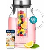 Infusion Pro Glass Fruit Infuser Water Pitcher, Heat Resistant for Hot/Cold Use, Great Iced Tea Pitcher | Tranquil Collection