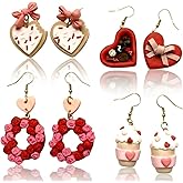 Cunno 4 Pairs Cute Love Earrings for Women Polymer Clay Earrings Handmade Heart Jewelry Gifts for Mother Mom Wife Accessories(Valentine Day)